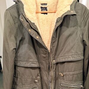 Zara Olive Green Parka with Cream Lining